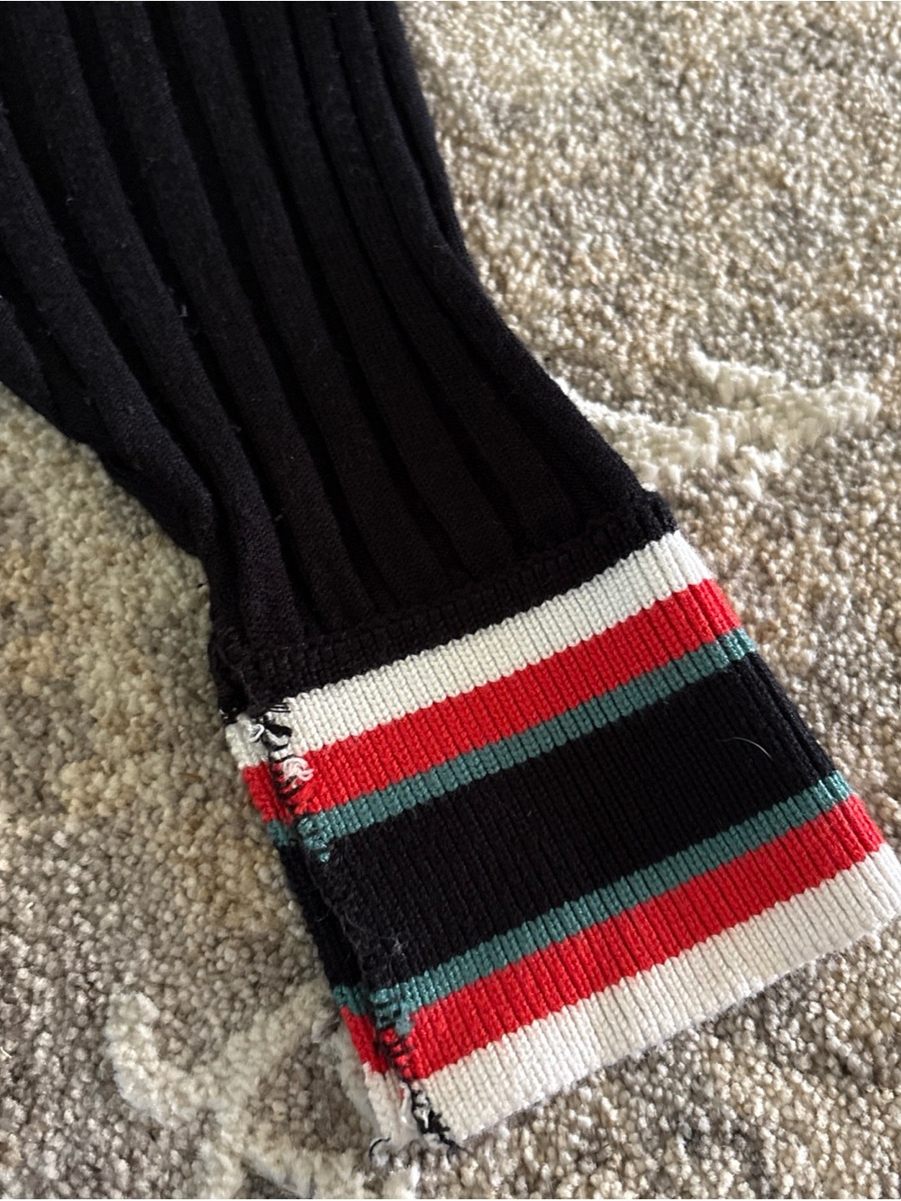 Celine Black Ribbed Polo Midi Dress with Red and Yellow Stripes - Picture 10 of 16